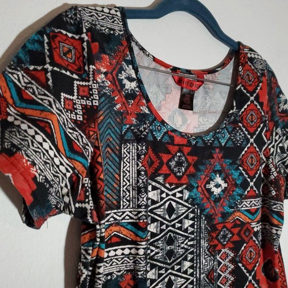 Hot Kiss Geometric Tribal Pattern Dress 1X - Picture 3 of 6